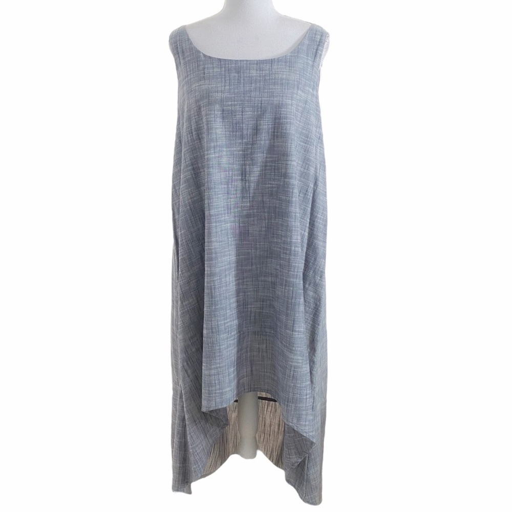 NOEMIAH BLUE GREY CHAMBRAY 100% COTTON HIGH LOW SLEEVELESS MAXI COASTAL DRESS